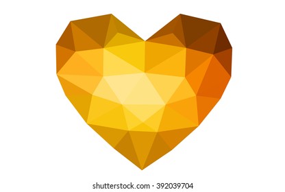 Dark orange heart isolated on white background. Geometric rumpled triangular low poly origami style gradient graphic illustration. Vector polygonal design for your business.