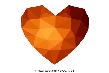 Dark orange heart isolated on white background. Geometric rumpled triangular low poly origami style gradient graphic illustration. Vector polygonal design for your business.