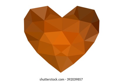 Dark orange heart isolated on white background. Geometric rumpled triangular low poly origami style gradient graphic illustration. Vector polygonal design for your business.