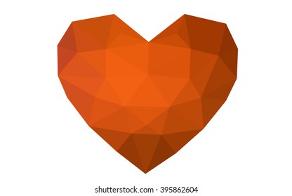 Dark orange heart isolated on white background. Geometric rumpled triangular low poly origami style gradient graphic illustration. Vector polygonal design for your business.