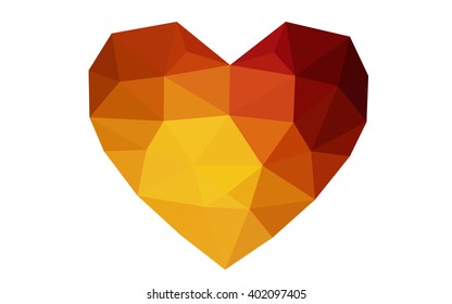 Dark orange heart isolated on white background. Geometric rumpled triangular low poly origami style gradient graphic illustration. Vector polygonal design for your business.