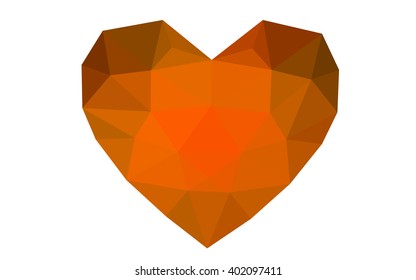 Dark orange heart isolated on white background. Geometric rumpled triangular low poly origami style gradient graphic illustration. Vector polygonal design for your business.