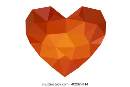 Dark orange heart isolated on white background. Geometric rumpled triangular low poly origami style gradient graphic illustration. Vector polygonal design for your business.