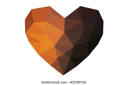 Dark orange heart isolated on white background. Geometric rumpled triangular low poly origami style gradient graphic illustration. Vector polygonal design for your business.