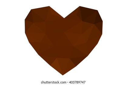 Dark orange heart isolated on white background. Geometric rumpled triangular low poly origami style gradient graphic illustration. Vector polygonal design for your business.
