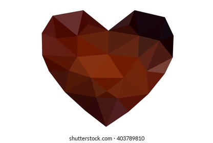 Dark orange heart isolated on white background. Geometric rumpled triangular low poly origami style gradient graphic illustration. Vector polygonal design for your business.