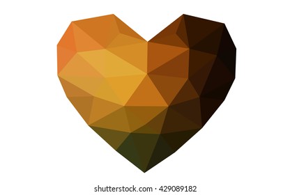 Dark orange heart isolated on white background. Geometric rumpled triangular low poly origami style gradient graphic illustration. Vector polygonal design for your business.