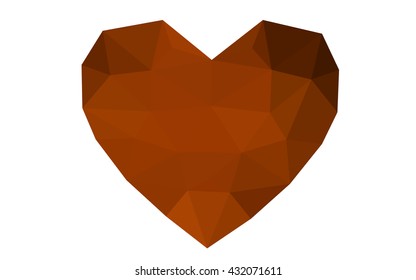 Dark orange heart isolated on white background. Geometric rumpled triangular low poly origami style gradient graphic illustration. Vector polygonal design for your business.