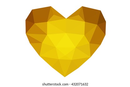 Dark orange heart isolated on white background. Geometric rumpled triangular low poly origami style gradient graphic illustration. Vector polygonal design for your business.