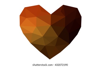 Dark orange heart isolated on white background. Geometric rumpled triangular low poly origami style gradient graphic illustration. Vector polygonal design for your business.