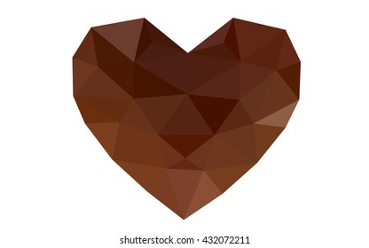 Dark orange heart isolated on white background. Geometric rumpled triangular low poly origami style gradient graphic illustration. Vector polygonal design for your business.
