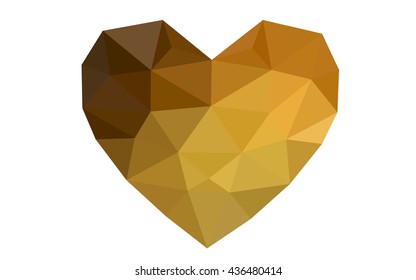 Dark orange heart isolated on white background. Geometric rumpled triangular low poly origami style gradient graphic illustration. Vector polygonal design for your business.