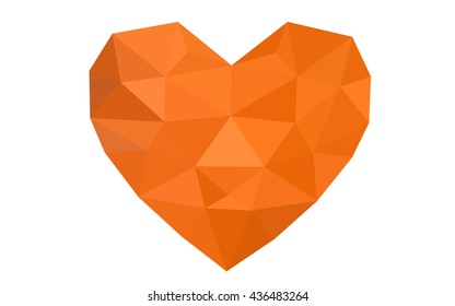 Dark orange heart isolated on white background. Geometric rumpled triangular low poly origami style gradient graphic illustration. Vector polygonal design for your business.