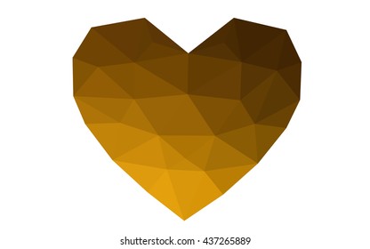 Dark orange heart isolated on white background. Geometric rumpled triangular low poly origami style gradient graphic illustration. Vector polygonal design for your business.