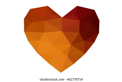 Dark orange heart isolated on white background. Geometric rumpled triangular low poly origami style gradient graphic illustration. Vector polygonal design for your business.