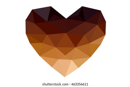 Dark orange heart isolated on white background. Geometric rumpled triangular low poly origami style gradient graphic illustration. Vector polygonal design for your business.