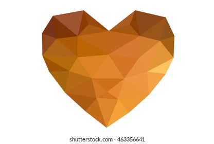 Dark orange heart isolated on white background. Geometric rumpled triangular low poly origami style gradient graphic illustration. Vector polygonal design for your business.