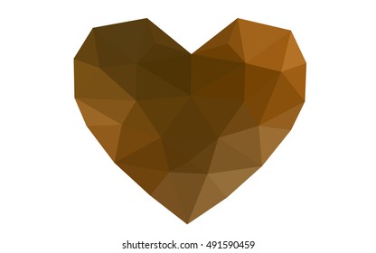 Dark orange heart isolated on white background. Geometric rumpled triangular low poly origami style gradient graphic illustration. Vector polygonal design for your business.