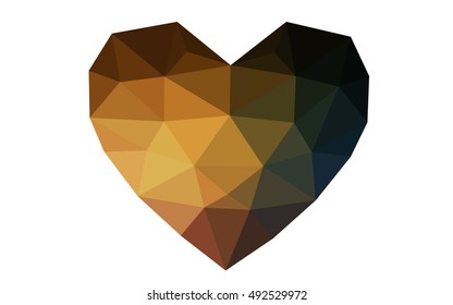 Dark orange heart isolated on white background. Geometric rumpled triangular low poly origami style gradient graphic illustration. Vector polygonal design for your business.