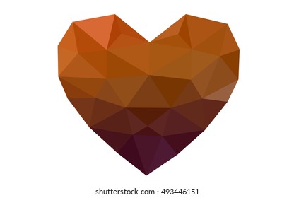 Dark orange heart isolated on white background. Geometric rumpled triangular low poly origami style gradient graphic illustration. Vector polygonal design for your business.
