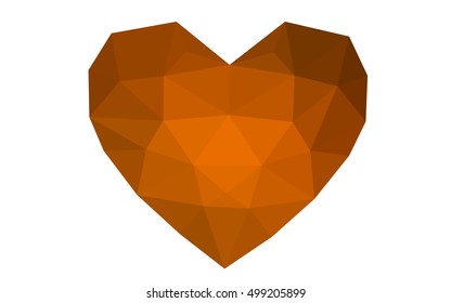 Dark orange heart isolated on white background. Geometric rumpled triangular low poly origami style gradient graphic illustration. Vector polygonal design for your business.