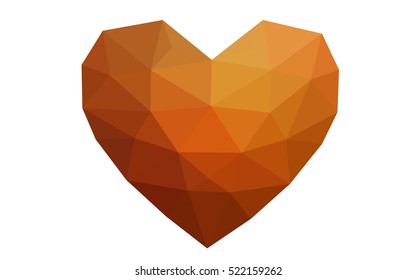 Dark orange heart isolated on white background. Geometric rumpled triangular low poly origami style gradient graphic illustration. Vector polygonal design for your business.