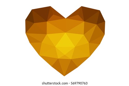 Dark orange heart isolated on white background. Geometric rumpled triangular low poly origami style gradient graphic illustration. Vector polygonal design for your business.