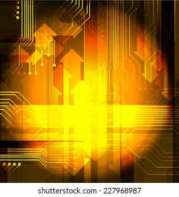 Dark orange Light Abstract Technology background for computer graphic website internet. text box. Brochure. card. circuit. arrow.