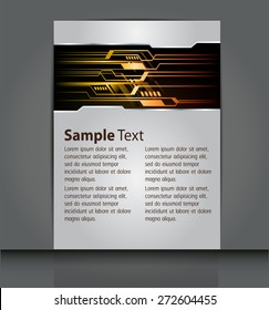 Dark orange Light Abstract Technology background computer graphic website internet and business. text box. wave. brochure flyer magazine cover. Card Design Template. banner label. silver