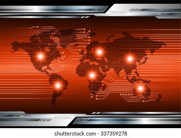Dark orange Light Abstract Technology background for computer graphic website internet and business.circuit.vector illustration.infographics. motion move.neon. pixel, Padlock, World Map, Global