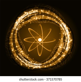 dark orange Light Abstract Technology background for computer graphic website internet and business.circuit. vector illustration. Security. Nuclear, proton, neutron, nucleus. atom. molecular.Spark