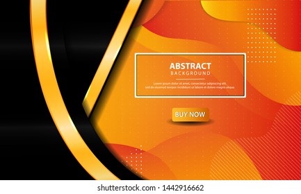 Dark orange liquid abstract background. Dynamic textured background design. Modern luxury shape with golden line and dots.