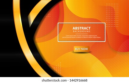 Dark orange liquid abstract background. Dynamic textured background design. Modern luxury shape with golden line and dots.