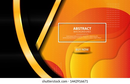 Dark orange liquid abstract background. Dynamic textured background design. Modern luxury shape with golden line and dots.