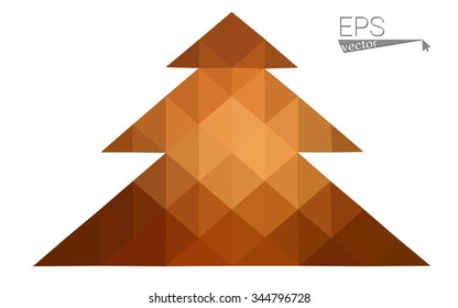 dark orange low poly style christmas tree vector illustration consisting of triangles .  triangular polygonal origami or crystal design of New Years celebration. Isolated on white background.