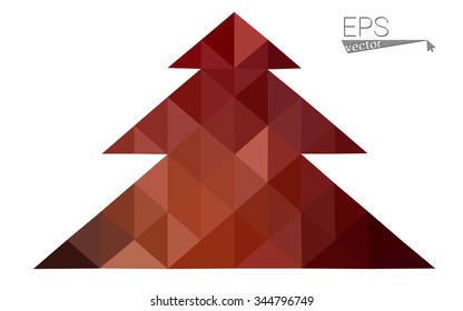 dark orange low poly style christmas tree vector illustration consisting of triangles .  triangular polygonal origami or crystal design of New Years celebration. Isolated on white background.