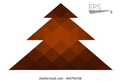 dark orange low poly style christmas tree vector illustration consisting of triangles .  triangular polygonal origami or crystal design of New Years celebration. Isolated on white background.