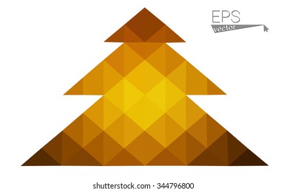 dark orange low poly style christmas tree vector illustration consisting of triangles .  triangular polygonal origami or crystal design of New Years celebration. Isolated on white background.