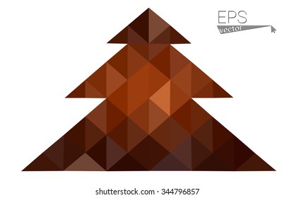 dark orange low poly style christmas tree vector illustration consisting of triangles .  triangular polygonal origami or crystal design of New Years celebration. Isolated on white background.
