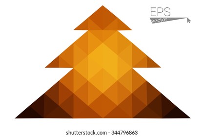 dark orange low poly style christmas tree vector illustration consisting of triangles .  triangular polygonal origami or crystal design of New Years celebration. Isolated on white background.