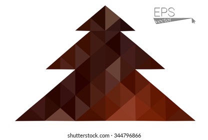 dark orange low poly style christmas tree vector illustration consisting of triangles .  triangular polygonal origami or crystal design of New Years celebration. Isolated on white background.