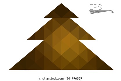 dark orange low poly style christmas tree vector illustration consisting of triangles .  triangular polygonal origami or crystal design of New Years celebration. Isolated on white background.