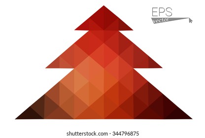dark orange low poly style christmas tree vector illustration consisting of triangles .  triangular polygonal origami or crystal design of New Years celebration. Isolated on white background.