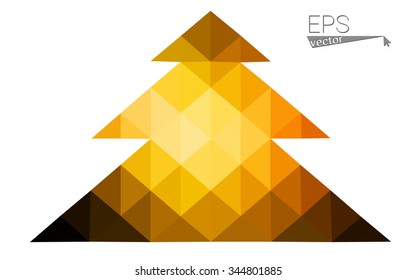 dark orange low poly style christmas tree vector illustration consisting of triangles .  triangular polygonal origami or crystal design of New Years celebration. Isolated on white background.