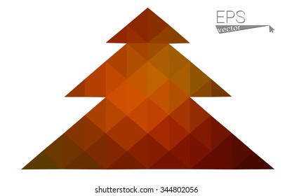 dark orange low poly style christmas tree vector illustration consisting of triangles .  triangular polygonal origami or crystal design of New Years celebration. Isolated on white background.