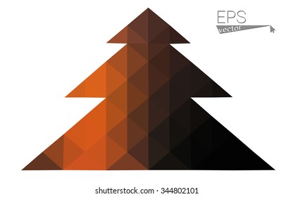dark orange low poly style christmas tree vector illustration consisting of triangles .  triangular polygonal origami or crystal design of New Years celebration. Isolated on white background.