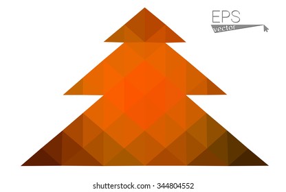 dark orange low poly style christmas tree vector illustration consisting of triangles .  triangular polygonal origami or crystal design of New Years celebration. Isolated on white background.
