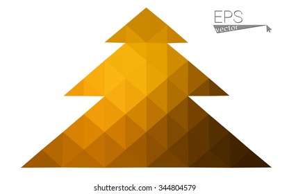 dark orange low poly style christmas tree vector illustration consisting of triangles . triangular polygonal origami or crystal design of New Years celebration. Isolated on white background.