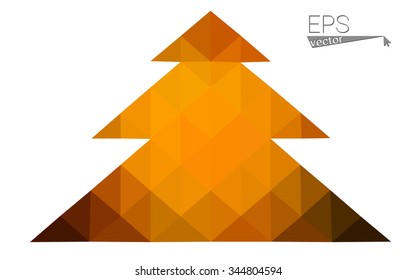 dark orange low poly style christmas tree vector illustration consisting of triangles .  triangular polygonal origami or crystal design of New Years celebration. Isolated on white background.