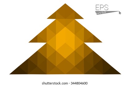 dark orange low poly style christmas tree vector illustration consisting of triangles .  triangular polygonal origami or crystal design of New Years celebration. Isolated on white background.